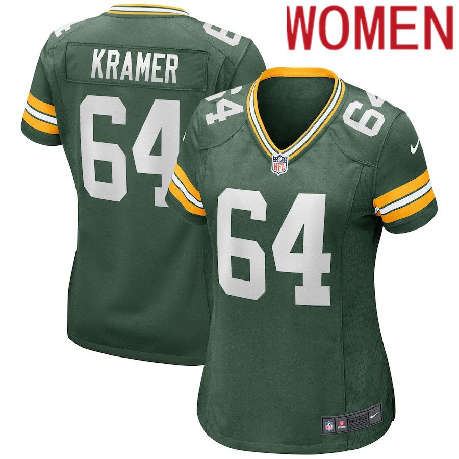 Women Green Bay Packers #64 Jerry Kramer Nike Green Game Retired Player NFL Jersey